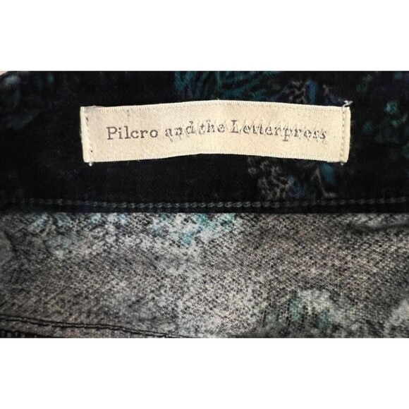 ANTHROPOLOGIE Pilcro And The Letterpress Blue Floral Velour Pants Stretch Sz 30 - Picture 6 of 9
